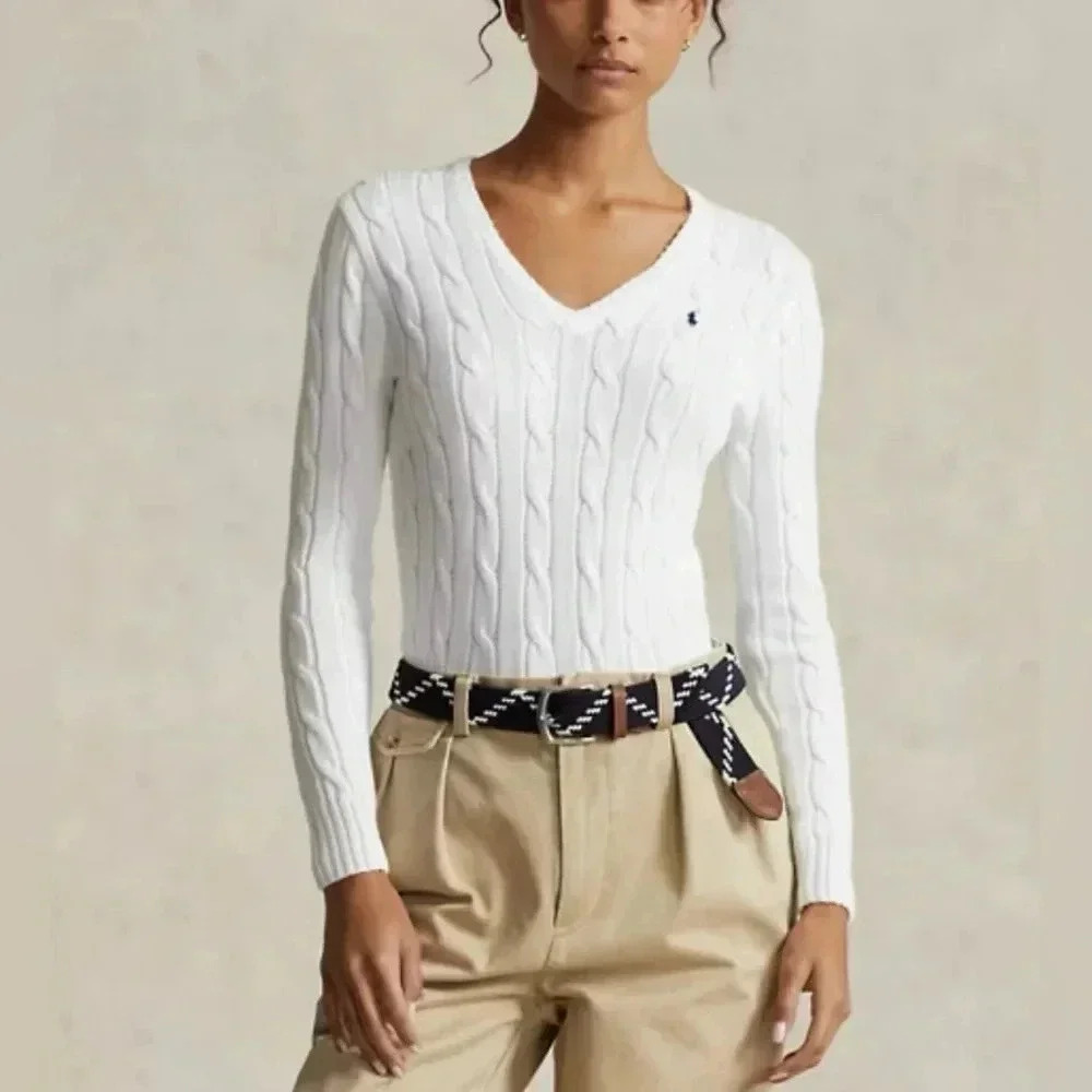Polo by Ralph Lauren Classic White V-Neck Sweater